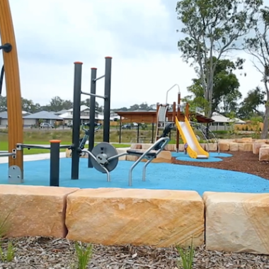 Park with play equipment in Arcadian Hills community by AVJennings located in Cobbitty, NSW 2570. Houses for sale Cobbitty, Cobbitty real estate for sale.