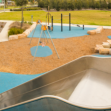 Park with play equipment in Arcadian Hills community by AVJennings located in Cobbitty, NSW 2570. Houses for sale Cobbitty, Cobbitty real estate for sale. 