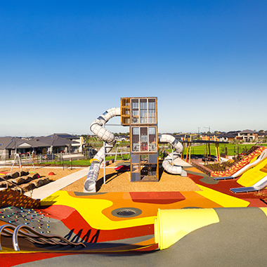 Multi-coloured community park in Lyndarum North by AVJennings. Located in Wollert VIC 3750. Land for sale in Wollert, Townhomes for sale in Wollert. 