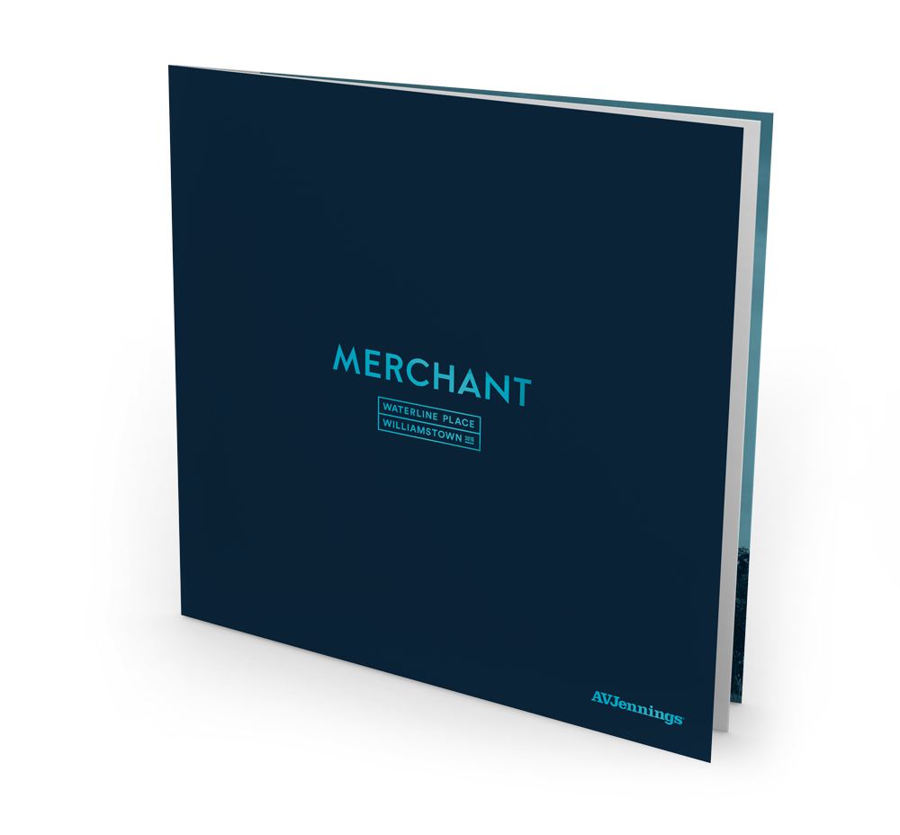 Brochure cover for Merchant Apartments at Waterline Place by AVJennings located in Williamstown, VIC 3016. 